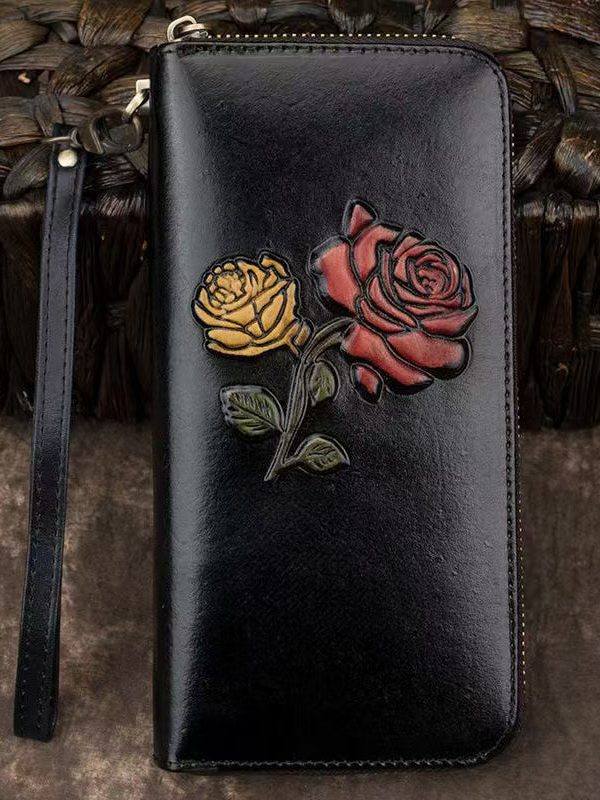 New Black Embossed Durable Calf Leather Wallet Purse