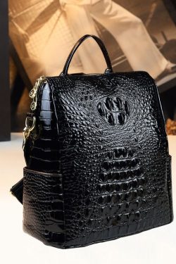 New Black Embossed Large Capacity Calf Leather Backpack Bag