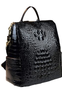 New Black Embossed Large Capacity Calf Leather Backpack Bag