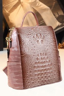 New Black Embossed Large Capacity Calf Leather Backpack Bag