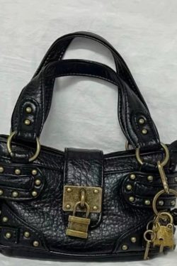 New Black Rivet Faux Leather Stylish Phone Bag