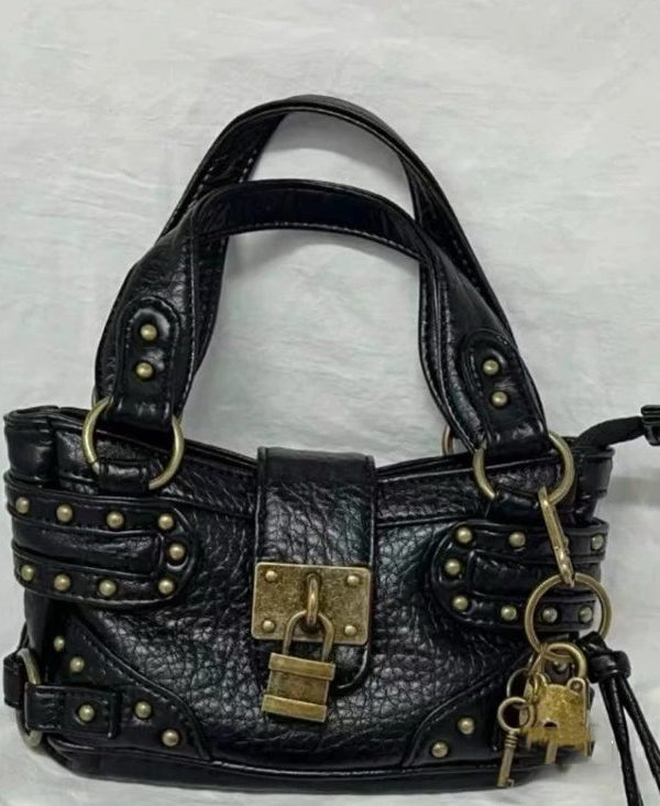 New Black Rivet Faux Leather Stylish Phone Bag