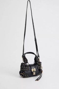 New Black Rivet Faux Leather Stylish Phone Bag