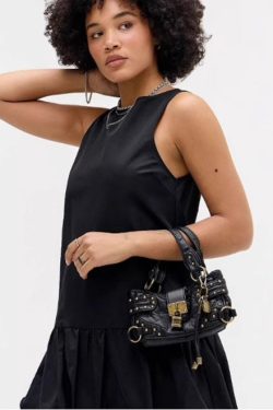 New Black Rivet Faux Leather Stylish Phone Bag