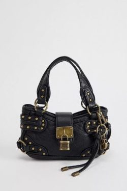 New Black Rivet Faux Leather Stylish Phone Bag