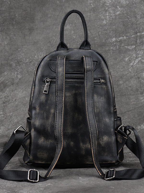 New Black Versatile Large Capacity Calf Leather Backpack Bag