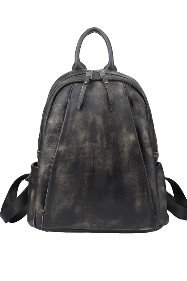 New Black Versatile Large Capacity Calf Leather Backpack Bag