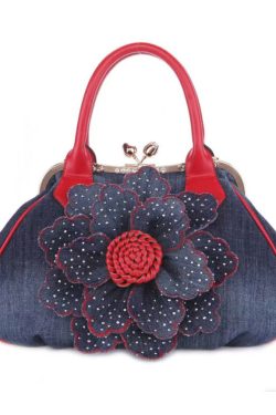 New Blue Flower Women's Denim Satchel Bag Handbag