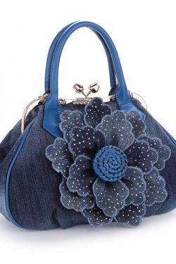 New Blue Flower Women's Denim Satchel Bag Handbag
