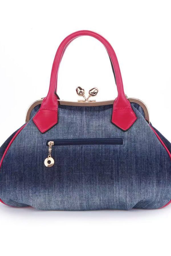 New Blue Flower Women's Denim Satchel Bag Handbag