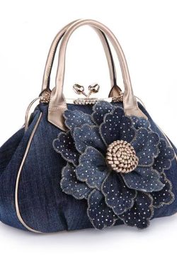 New Blue Flower Women's Denim Satchel Bag Handbag