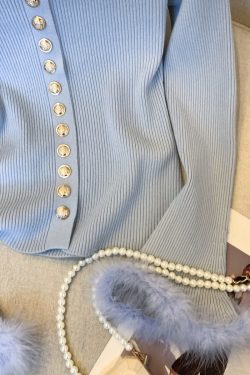 New Blue O Neck Cozy Patchwork Knit Sweater Tops Winter