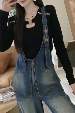 New Blue Patchwork Denim Overalls Jumpsuit Spring