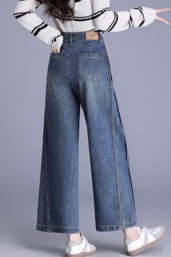 New Blue Pockets Patchwork Denim Crop Pants Spring