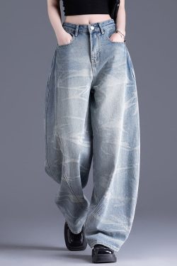 New Blue Pockets Tie Dye Patchwork Denim Pants Spring