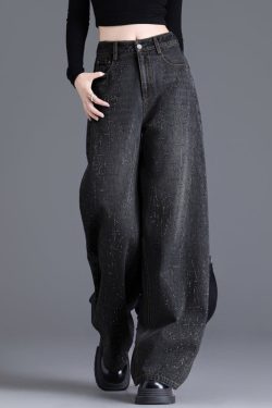 New Blue Pockets Zircon Denim Wide Leg Pants Spring