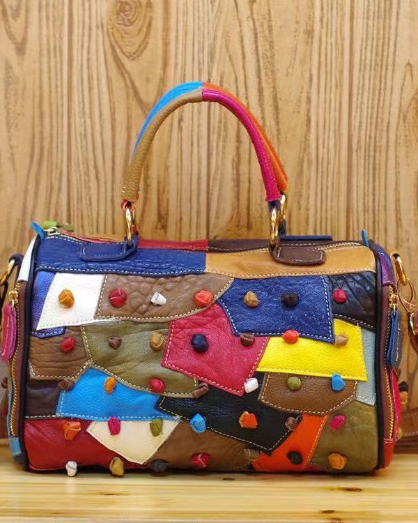 New Boutique Polychrome Calf Leather patchwork Tote Handbag