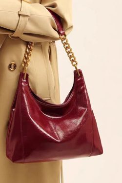 New Boutique Red Large Capacity Faux Leather Shoulder Bag