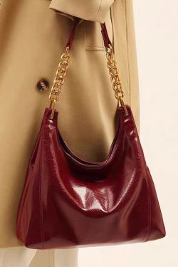 New Boutique Red Large Capacity Faux Leather Shoulder Bag