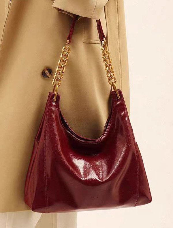 New Boutique Red Large Capacity Faux Leather Shoulder Bag
