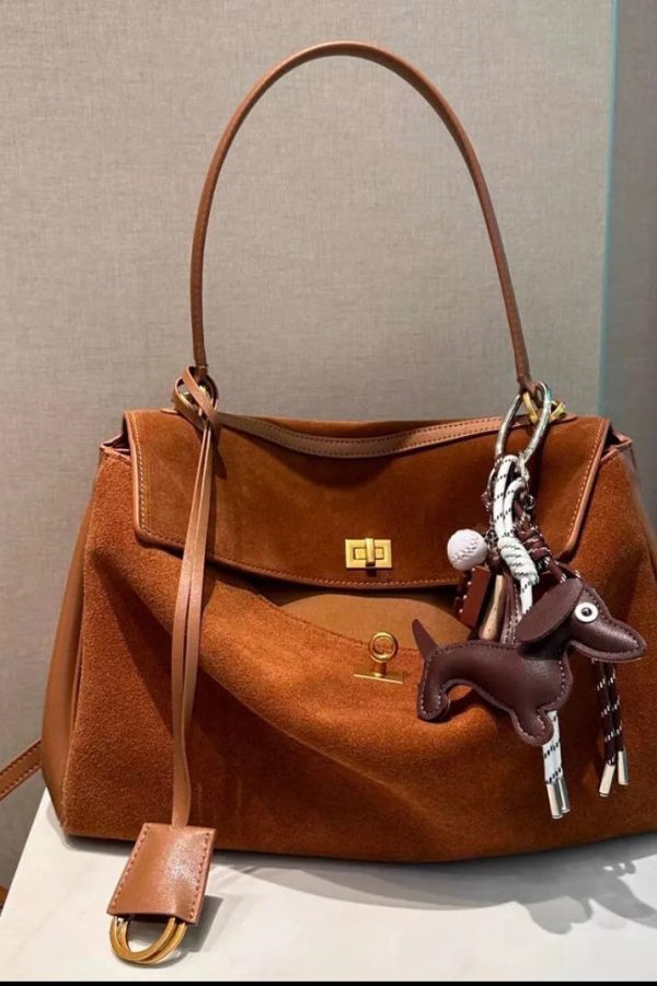 New Boutique Red Versatile Suede Satchel Handbag