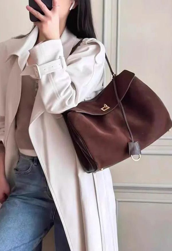 New Boutique Red Versatile Suede Satchel Handbag