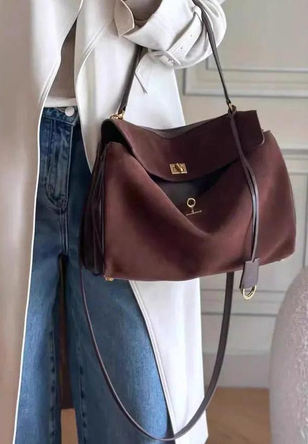 New Boutique Red Versatile Suede Satchel Handbag