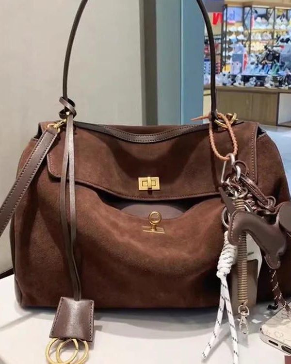 New Boutique Red Versatile Suede Satchel Handbag