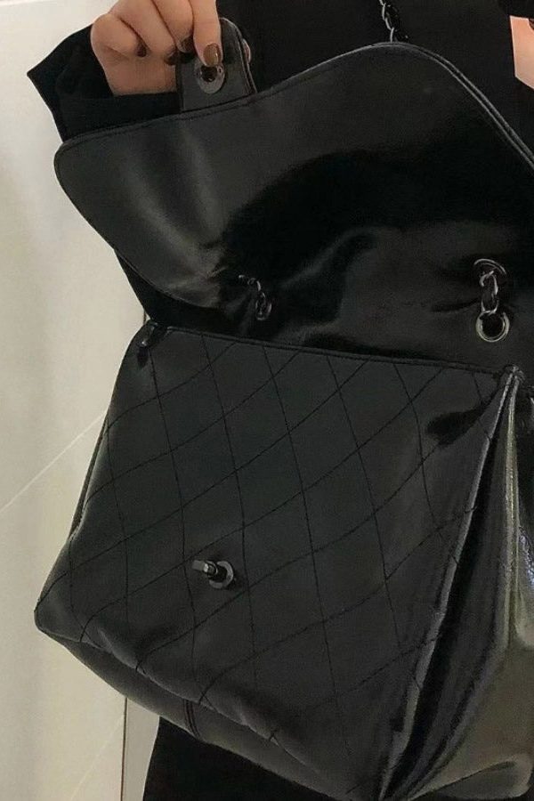 New Brown Large Capacity Faux Leather Chain Linked Satchel Handbag