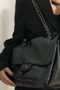 New Brown Large Capacity Faux Leather Chain Linked Satchel Handbag