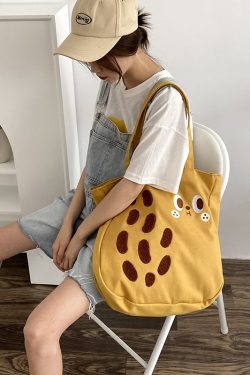 New Cartoon Embroidered Drawstring Canvas Large Capacity Shoulder Bag