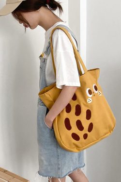 New Cartoon Embroidered Drawstring Canvas Large Capacity Shoulder Bag