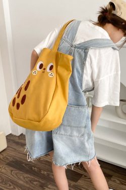 New Cartoon Embroidered Drawstring Canvas Large Capacity Shoulder Bag