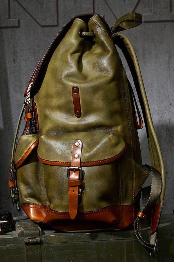 New Casual Army Green Cowhide Large Capacity Travel Backpack