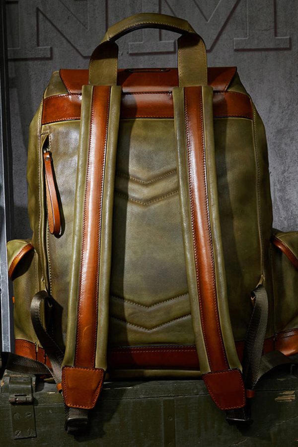 New Casual Army Green Cowhide Large Capacity Travel Backpack