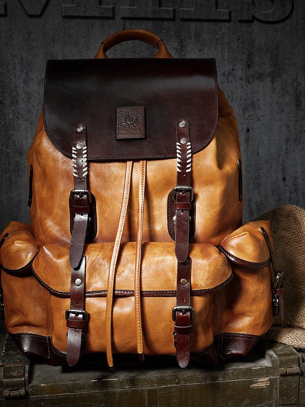 New Casual Army Green Cowhide Large Capacity Travel Backpack