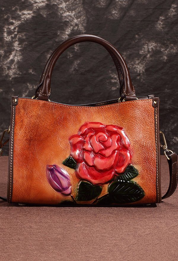 New Casual Coffee Embossed Calf Leather Tote Messenger Bag