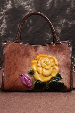 New Casual Coffee Embossed Calf Leather Tote Messenger Bag