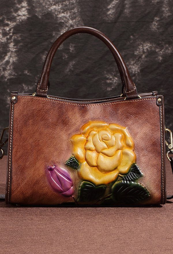 New Casual Coffee Embossed Calf Leather Tote Messenger Bag