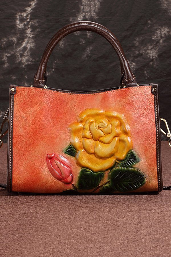 New Casual Coffee Embossed Calf Leather Tote Messenger Bag