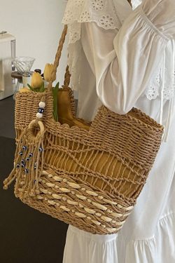 New Casual Khaki Versatile Grass Woven Shoulder Bag