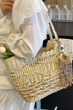 New Casual Khaki Versatile Grass Woven Shoulder Bag