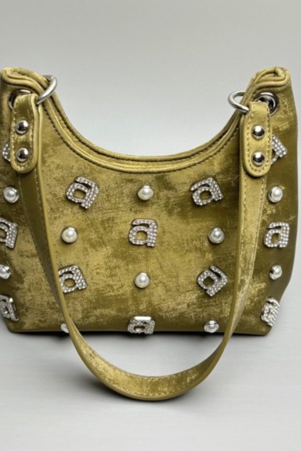 New Chinese Style Green Silk Rhinestone Letter Shoulder Bag