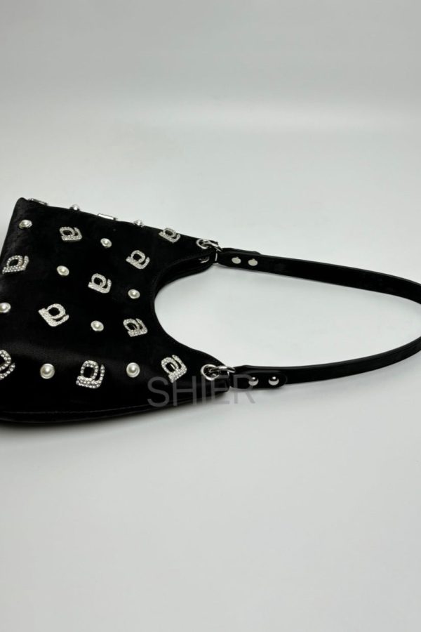 New Chinese Style Green Silk Rhinestone Letter Shoulder Bag