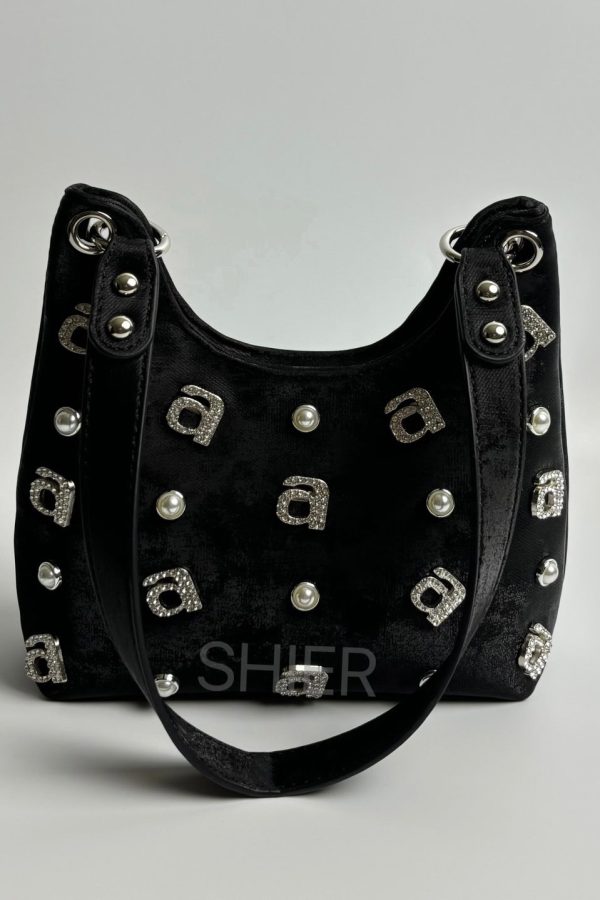 New Chinese Style Green Silk Rhinestone Letter Shoulder Bag