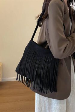 New Coffee Faux Suede Tassel Versatile Shoulder Crossbody Bag