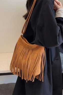New Coffee Faux Suede Tassel Versatile Shoulder Crossbody Bag
