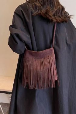 New Coffee Faux Suede Tassel Versatile Shoulder Crossbody Bag