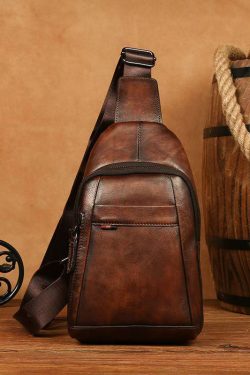 New Coffee Men's Calf Leather Large Capacity Chest Bag