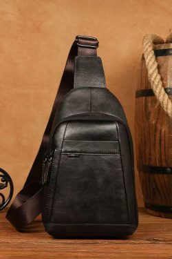 New Coffee Men's Calf Leather Large Capacity Chest Bag